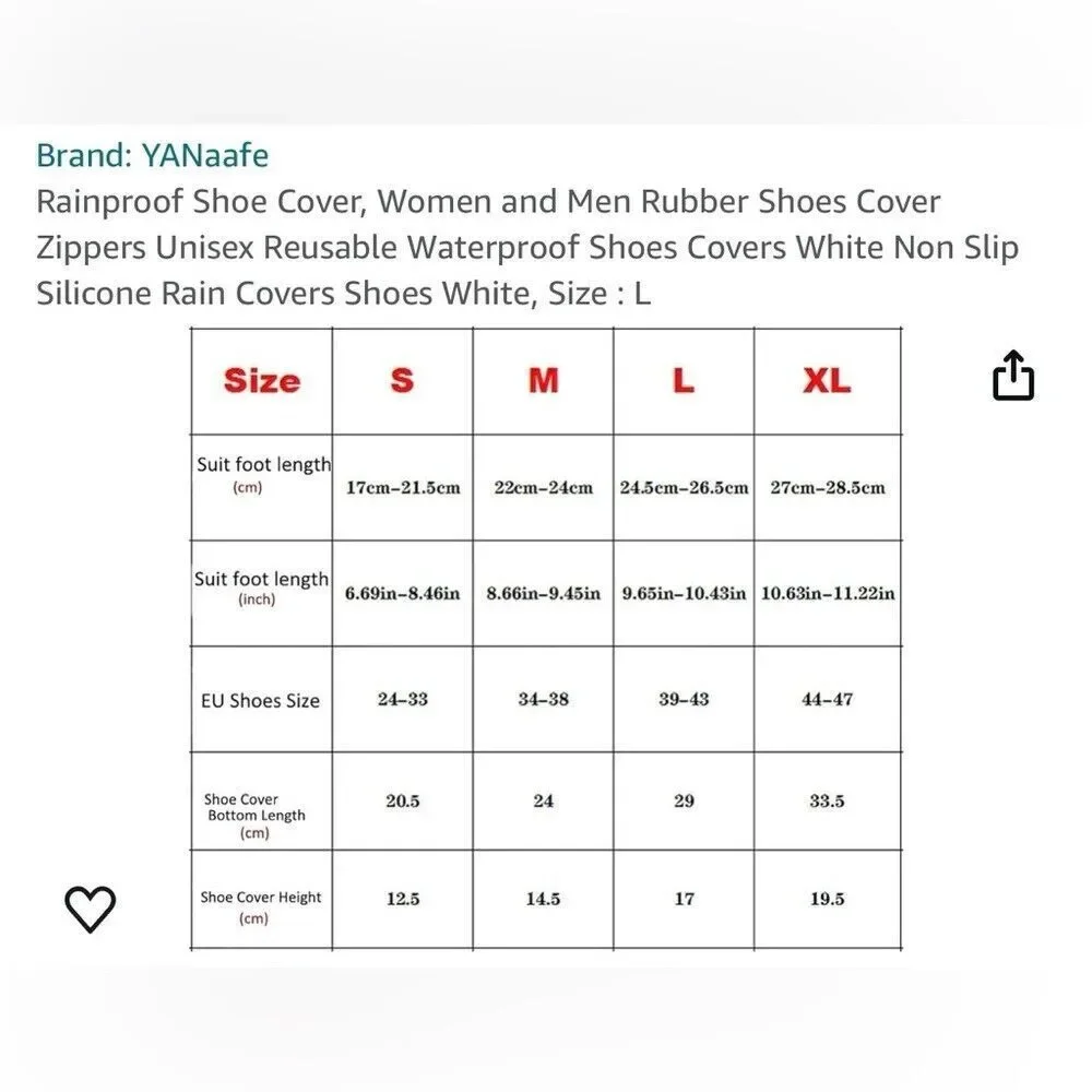Yanaafe rain proof water cover size XL woman or men shoe‎ cover